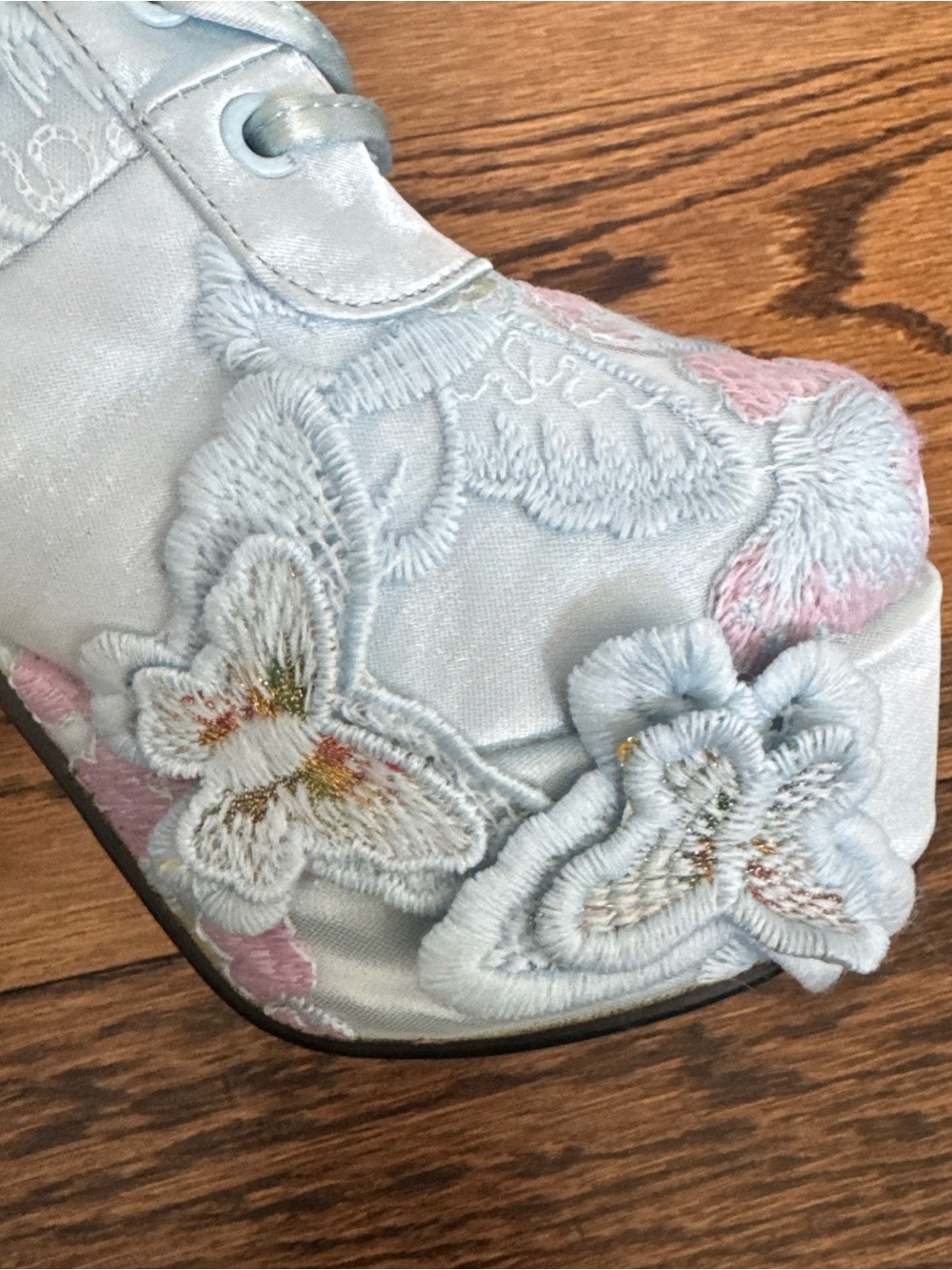 8 Sugar Thrillz Light Blue Lace-Up Floral Embroidered Platform butterfly Boots - Picture 9 of 16